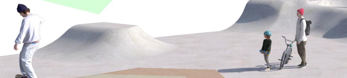 Render of skaters and riders using the new Torpoint Skatepark ramps